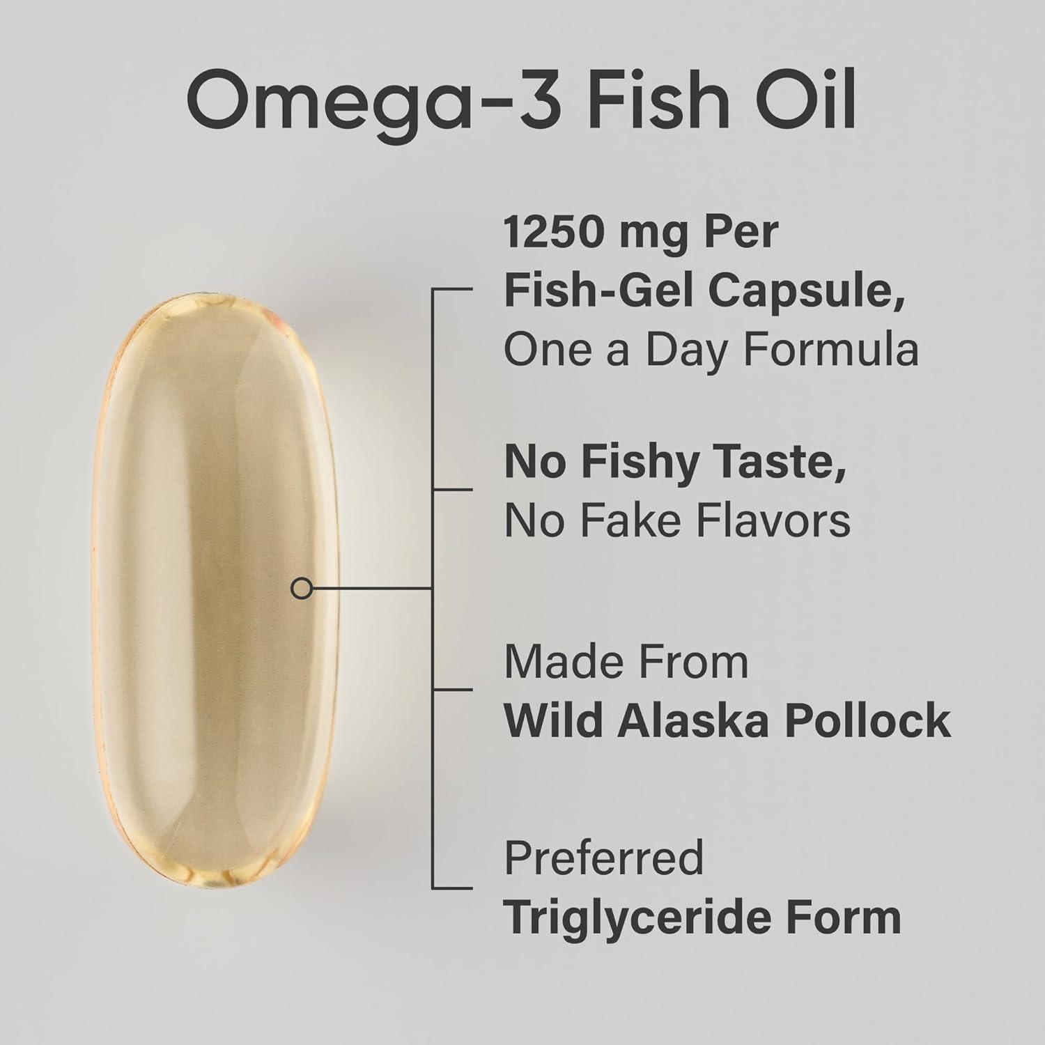 Sports Research Triple Strength Omega 3 Fish Oil – Burpless Fish Oil Supplement w/EPA & DHA Fatty Acids from Wild Alaskan Pollock – Heart, Brain & Immune Support for Men & Women – 1250 mg, 240 ct(90 Count (Pack of 1))