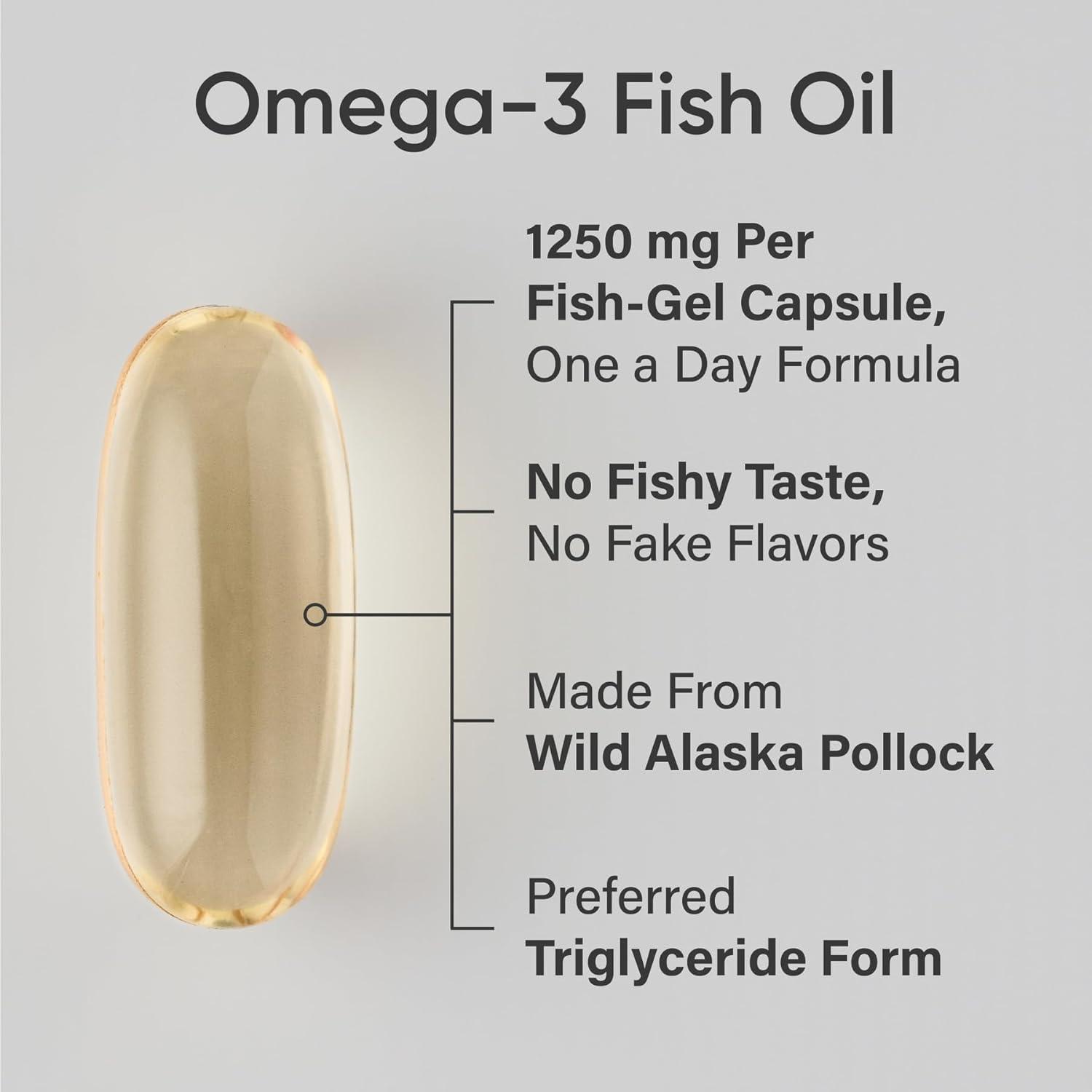 Sports Research Triple Strength Omega 3 Fish Oil – Burpless Fish Oil Supplement w/EPA & DHA Fatty Acids from Wild Alaskan Pollock – Heart, Brain & Immune Support for Men & Women – 1250 mg, 240 ct(30 Count (Pack of 1))
