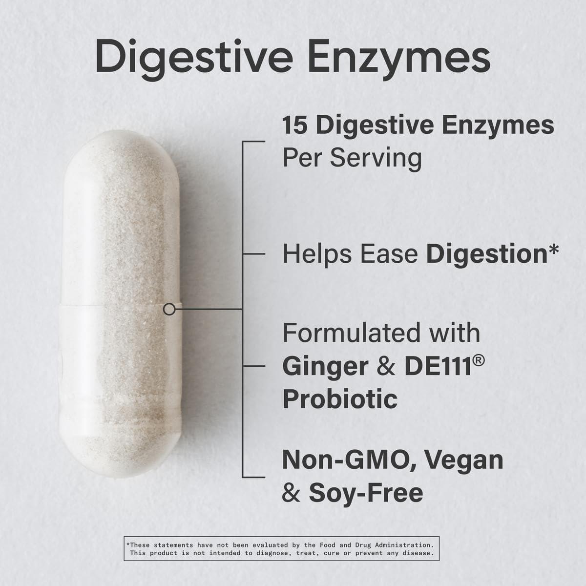 Sports Research Digestive Enzymes with Probiotics & Ginger – Plant Based for Dairy, Protein, Sugar & Carbs – Non-GMO Verified & Vegan Friendly (90 Veggie Capsules)