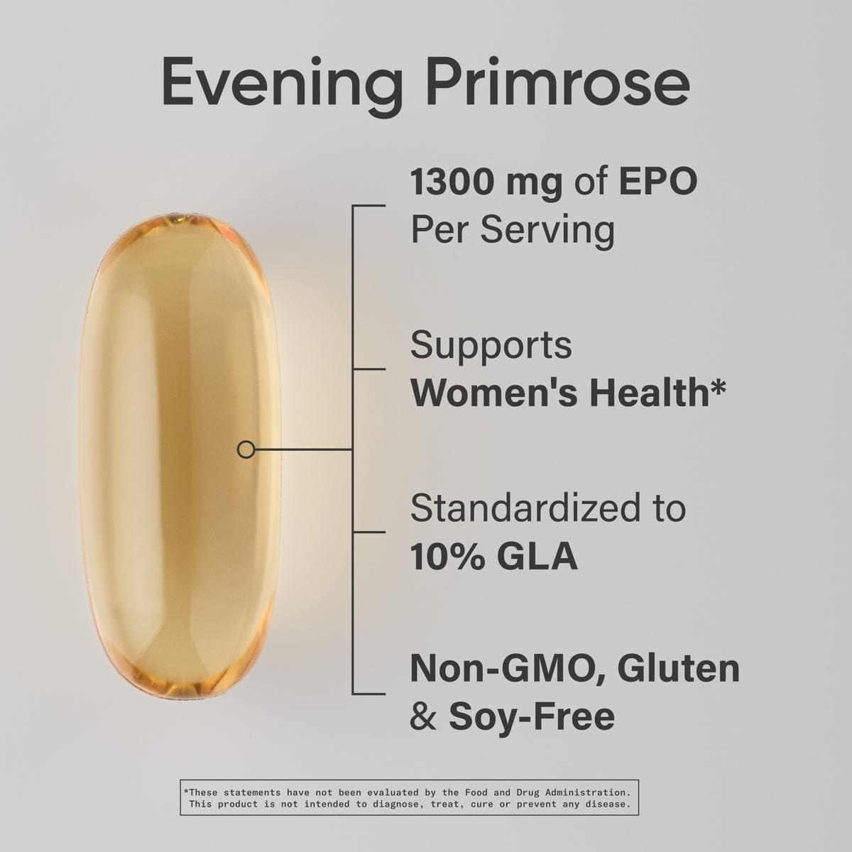 Sports Research Evening Primrose Supplement from Cold Pressed Oil – Softgels for Women’s Health & Skin Health – Gluten Free & Non-GMO GLA – High Potency 1300mg, 120 Count(120 Count (Pack of 1))