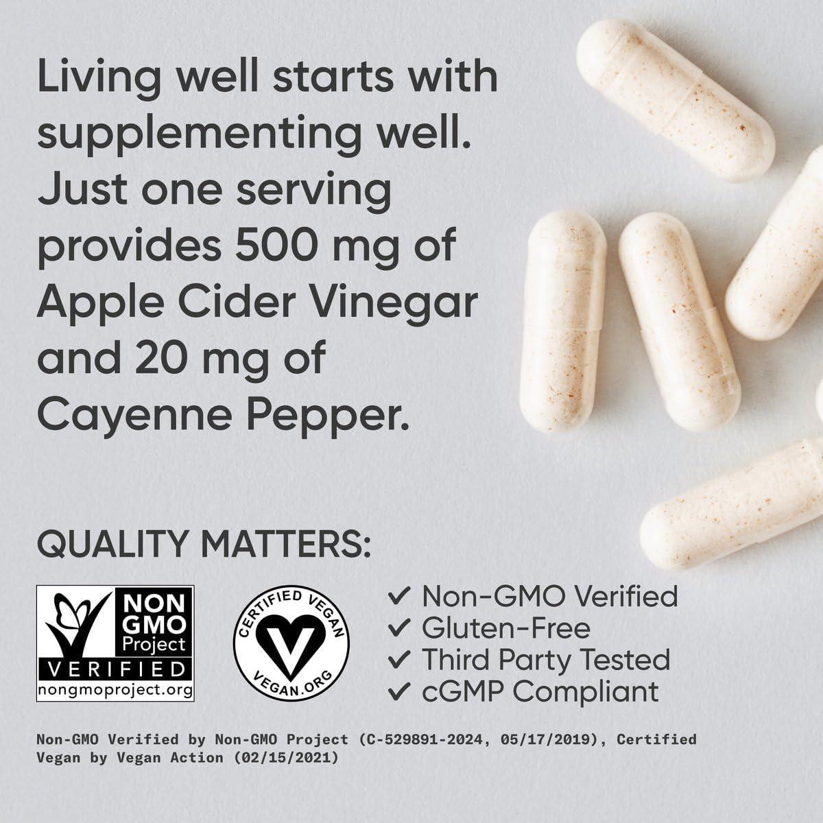 Sports Research Apple Cider Vinegar with Cayenne Pepper | Made from Organic Fermented Apple Cider – Non-GMO Project Verified & Vegan Certified (120 Veggie Capsules)(Capsules)