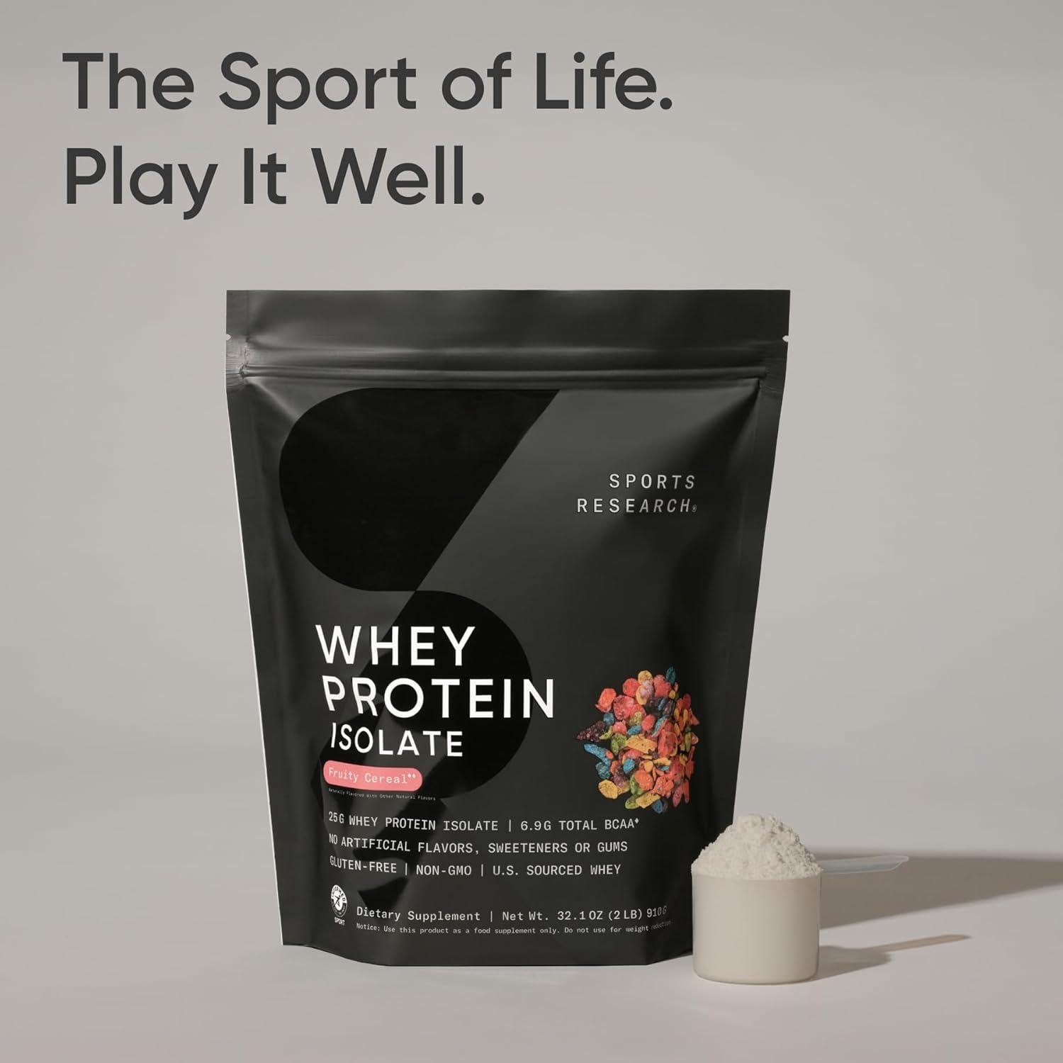 Sports Research Whey Protein Isolate – Sports Nutrition Protein Powder 25g per Serving – 5lb Bag Whey Protein – Dutch Chocolate Bulk Protein Powder, 60 Servings(Fruity Cereal)