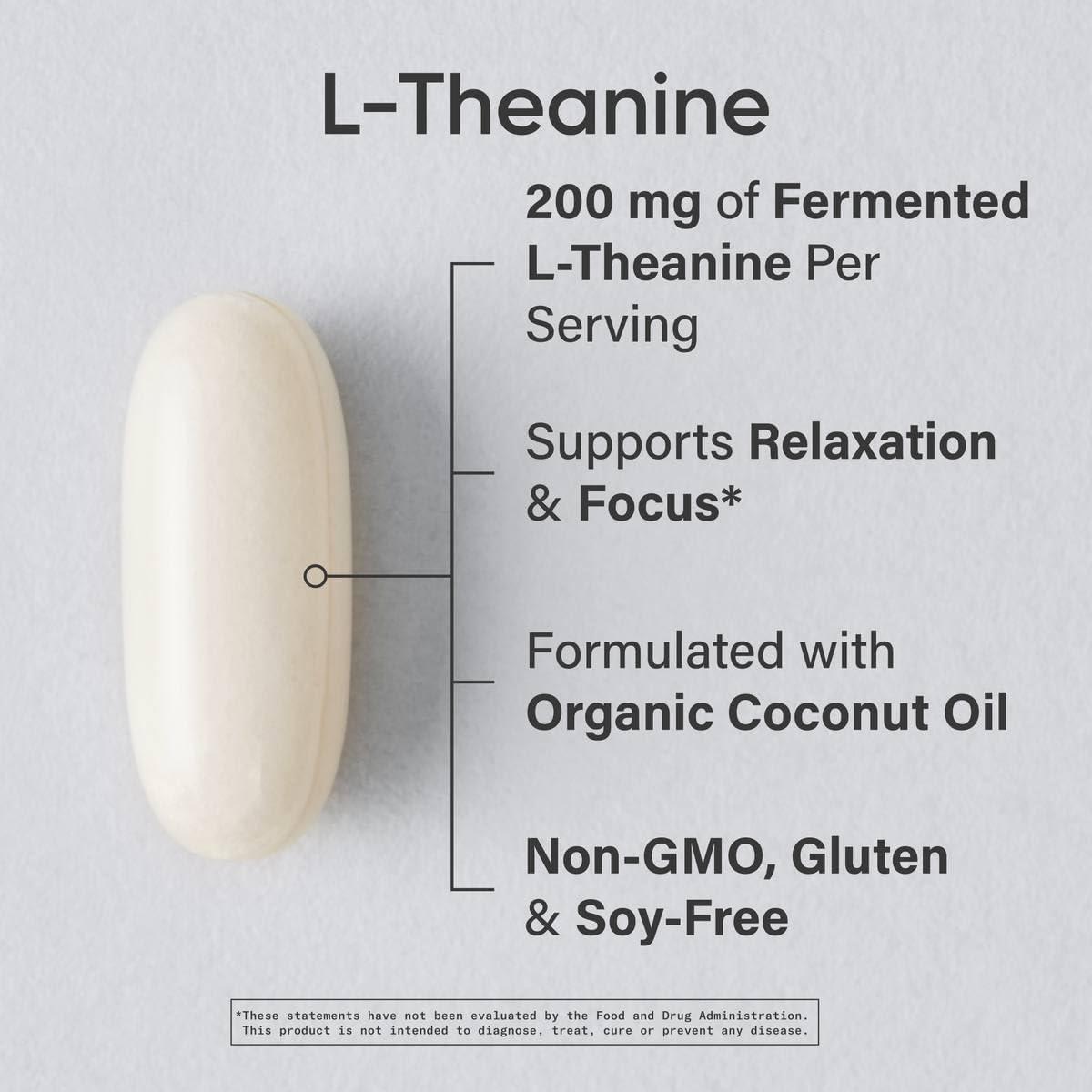 Sports Research Double Strength L-Theanine Supplement – Suntheanine Softgels for Focus, Relaxation & Alertness – Non-Drowsy Support Made with Coconut Oil, Non-GMO & Gluten Free – 200mg, 60 Count(120 Count (Pack of 1))
