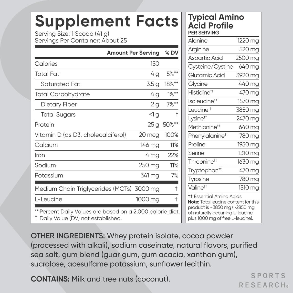 Sports Research Whey Protein Isolate – Sports Nutrition Protein Powder 25g per Serving – 5lb Bag Whey Protein – Dutch Chocolate Bulk Protein Powder, 60 Servings(Dutch Chocolate)