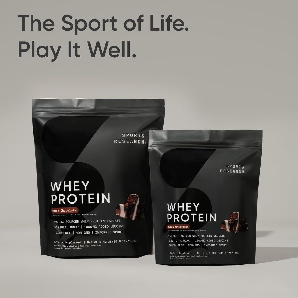 Sports Research Whey Protein Isolate – Sports Nutrition Protein Powder 25g per Serving – 5lb Bag Whey Protein – Dutch Chocolate Bulk Protein Powder, 60 Servings(Dutch Chocolate)