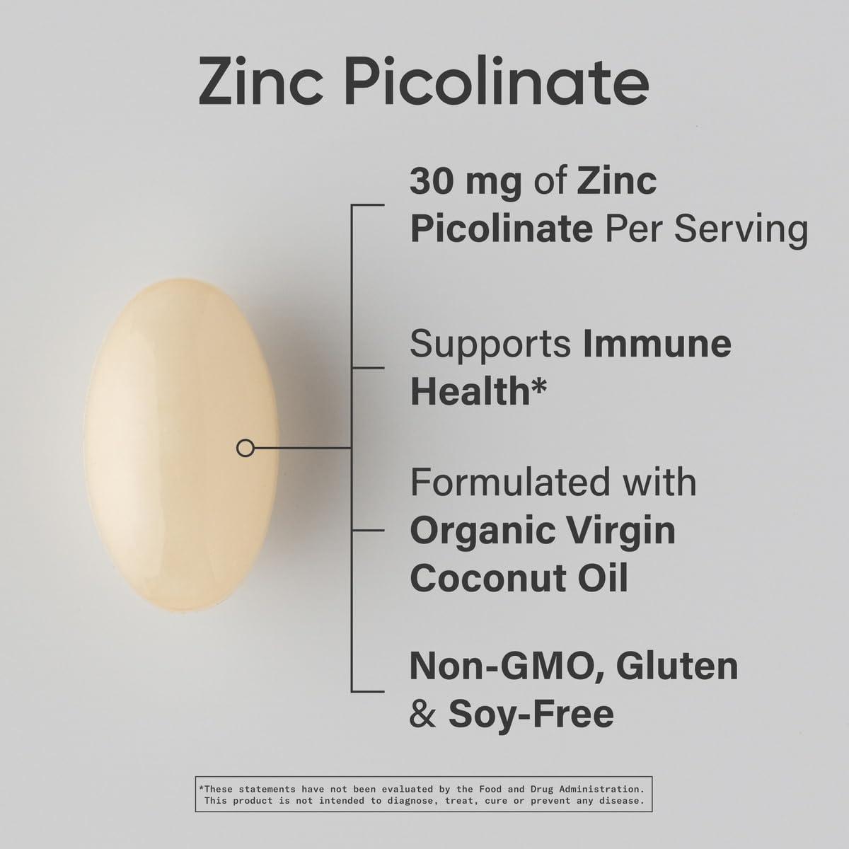 Sports Research Zinc Picolinate 50mg with Organic Coconut Oil | Highly Absorbable Zinc Supplement for Healthy Immune Function – Non-GMO Verified, Gluten & Soy Free (60 Liquid Softgels)(180 Count (Pack of 1))