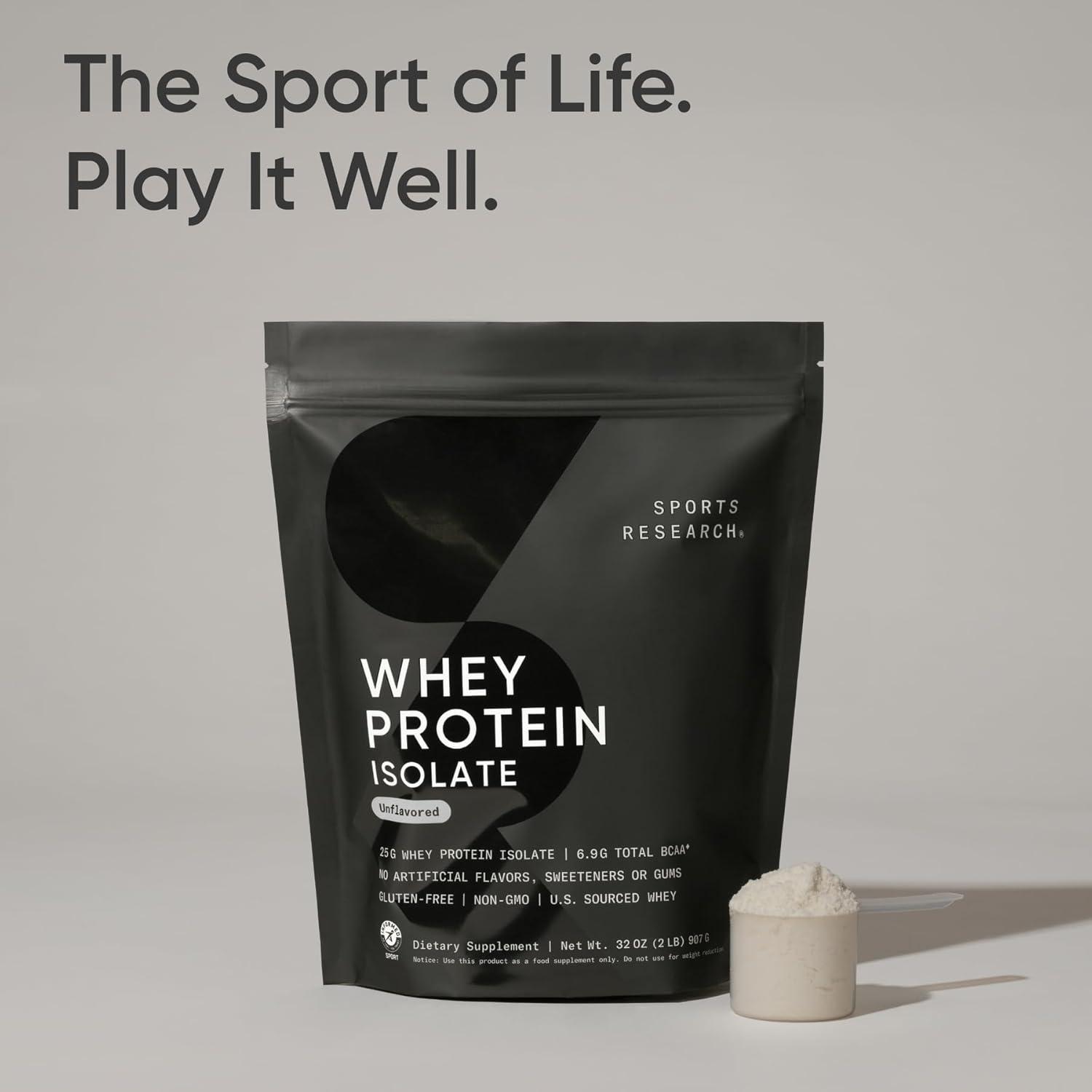 Sports Research Whey Protein Isolate – Sports Nutrition Protein Powder 25g per Serving – 5lb Bag Whey Protein – Dutch Chocolate Bulk Protein Powder, 60 Servings(Unflavored)