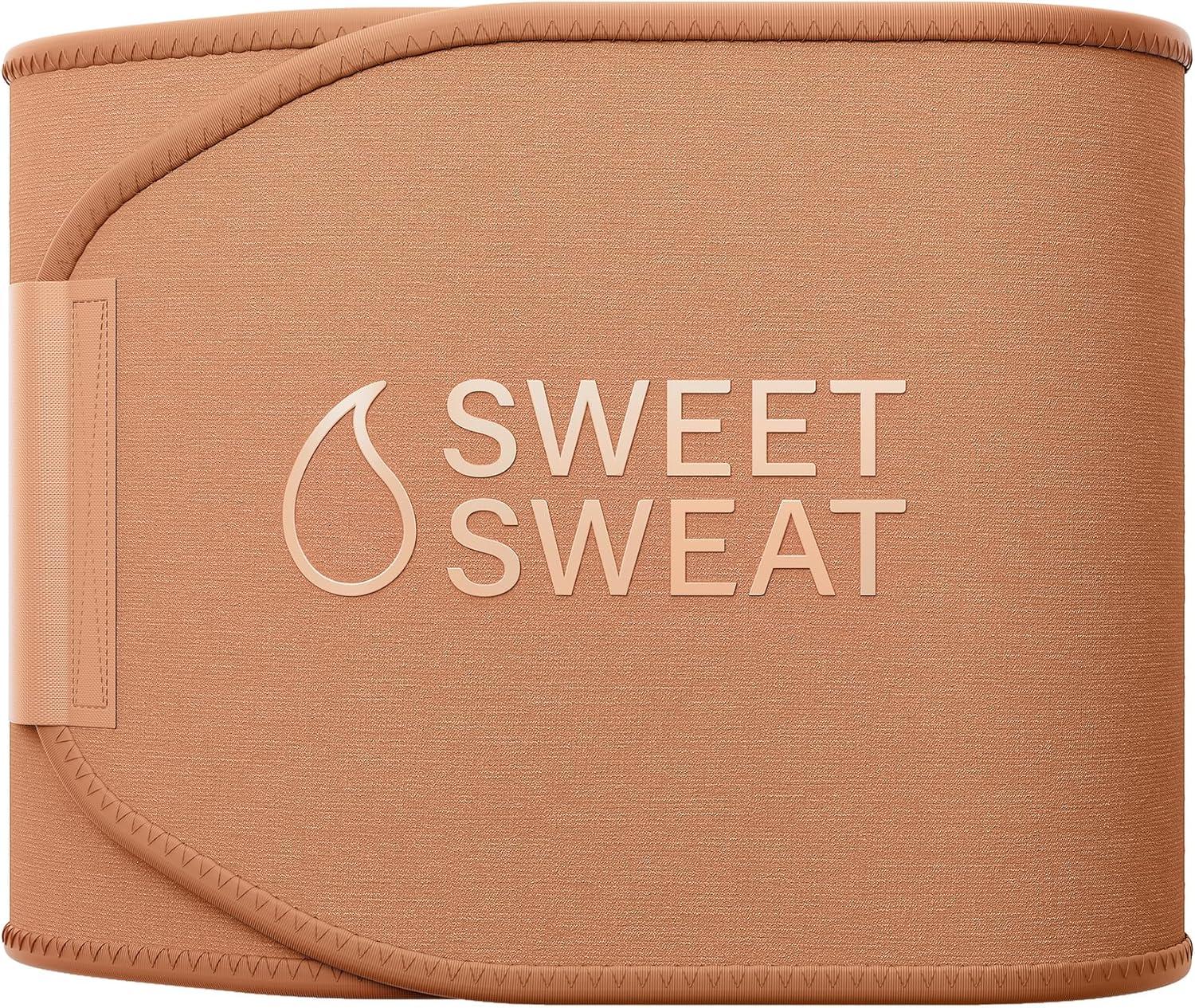 Sports Research Waist Trimmer Pack – Sweet Sweat Toned Waist Trimmer (Sand/Small) & Tropical Workout Enhancer Roll-On Gel