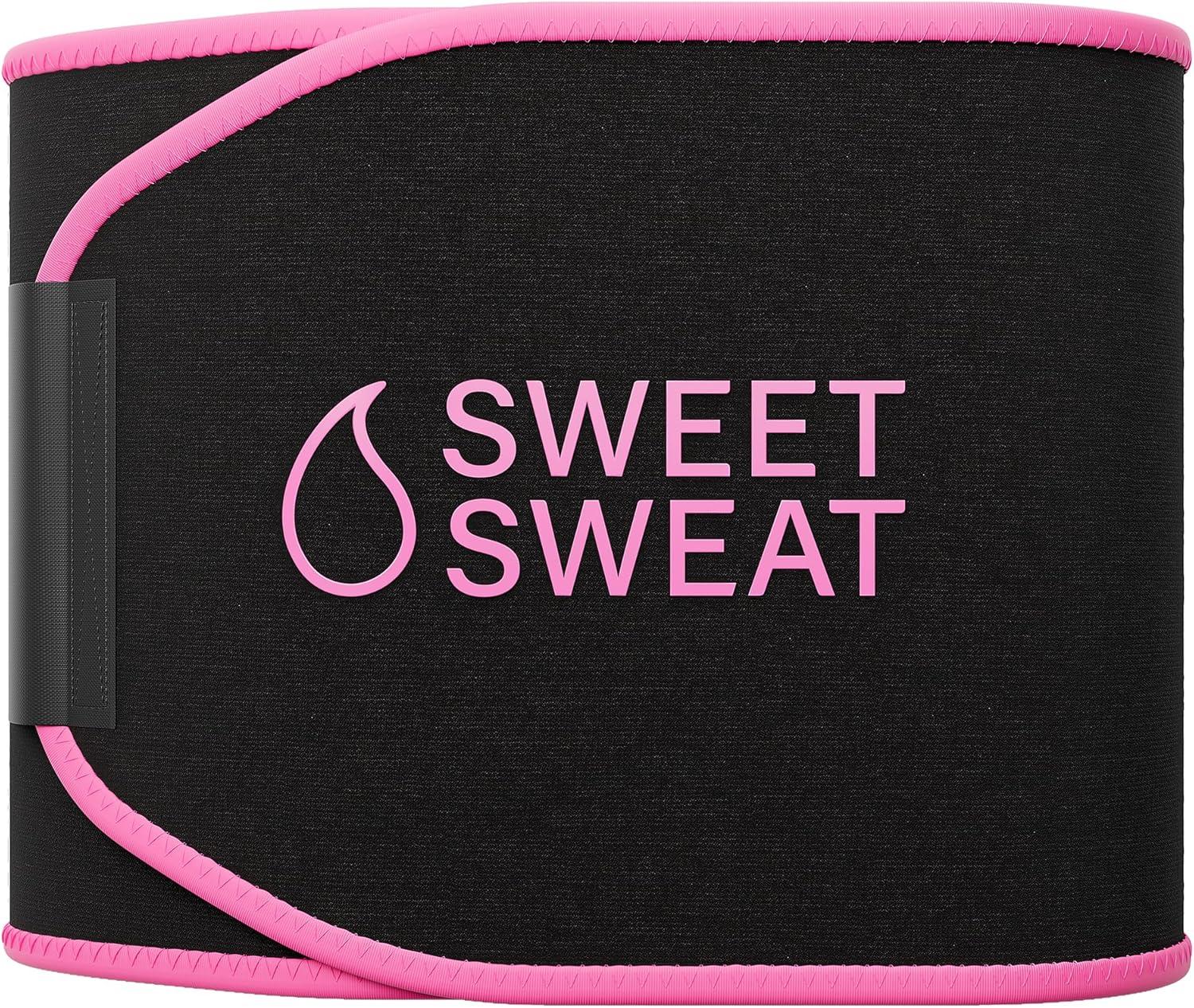 Sports Research Waist Trimmer Pack – Sweet Sweat Waist Trimmer (Black/Pink, Large) & Workout Enhancer Roll-On Gel Original Scent (6.4oz)