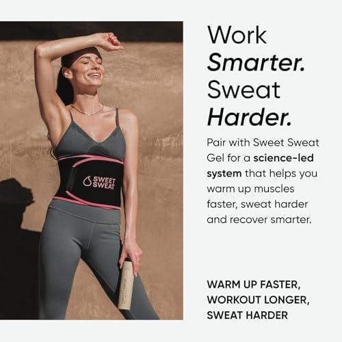 Sports Research® Waist Trimmer Pack – Sweet Sweat Waist Trimmer (Black/Pink, Medium) & Workout Enhancer Roll-On Gel Original Scent (6.4oz)