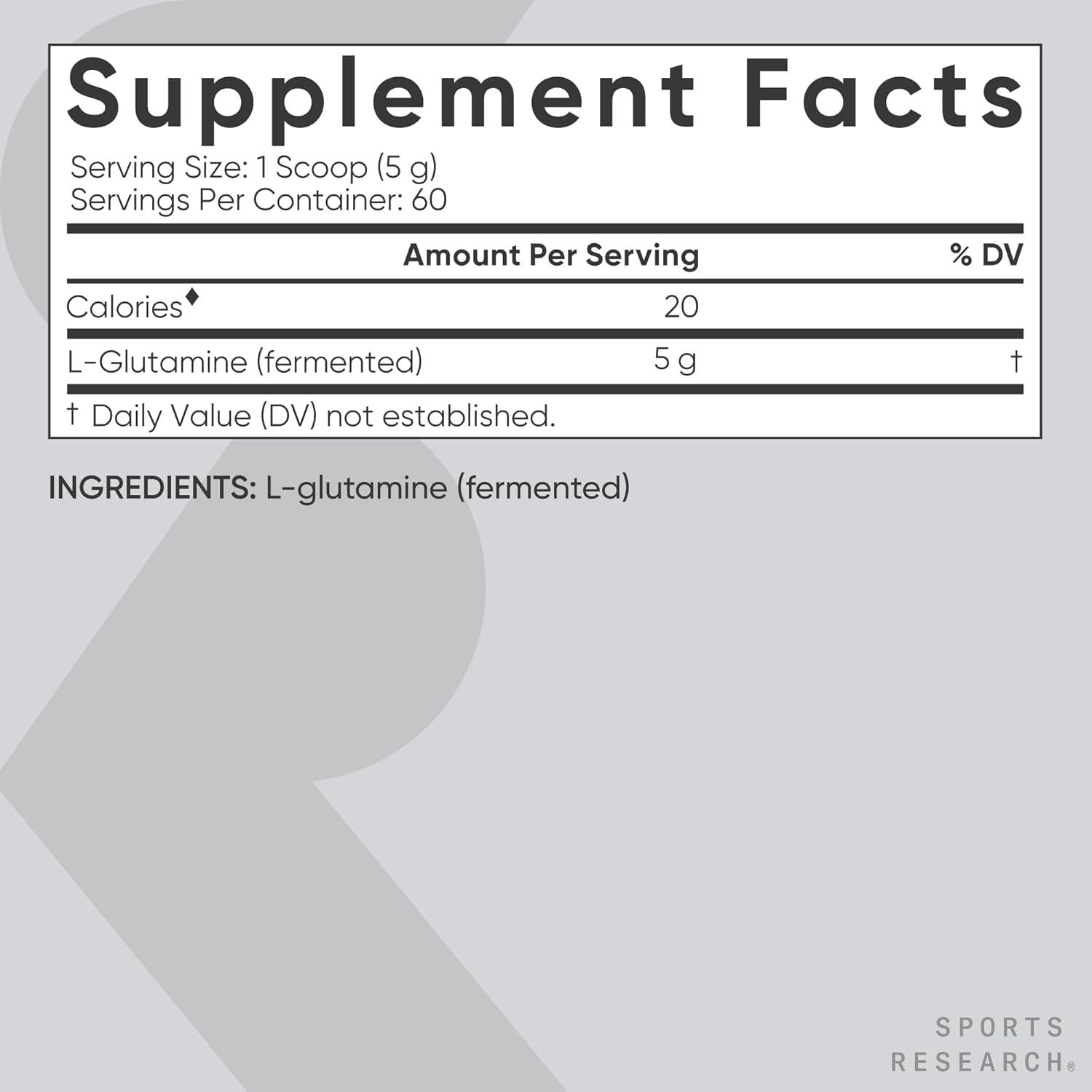 Sports Research L-Glutamine – Workout Recovery, Immune Health & Gut Health Support – 5 G Per Serving – 10.58 Oz(10.58 Ounce (Pack of 1))
