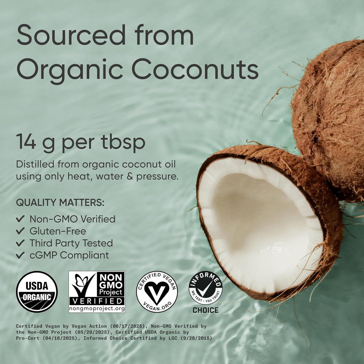 Sports Research Organic MCT Oil – Vegan & Keto C8, MCTs from Coconuts – Fatty Acid Brain & Body Fuel, Non-GMO & Gluten Free – Flavorless Oil, Perfect in Coffee, Tea & Protein Shakes – 16 oz(16.00 Fl Oz (Pack of 1))