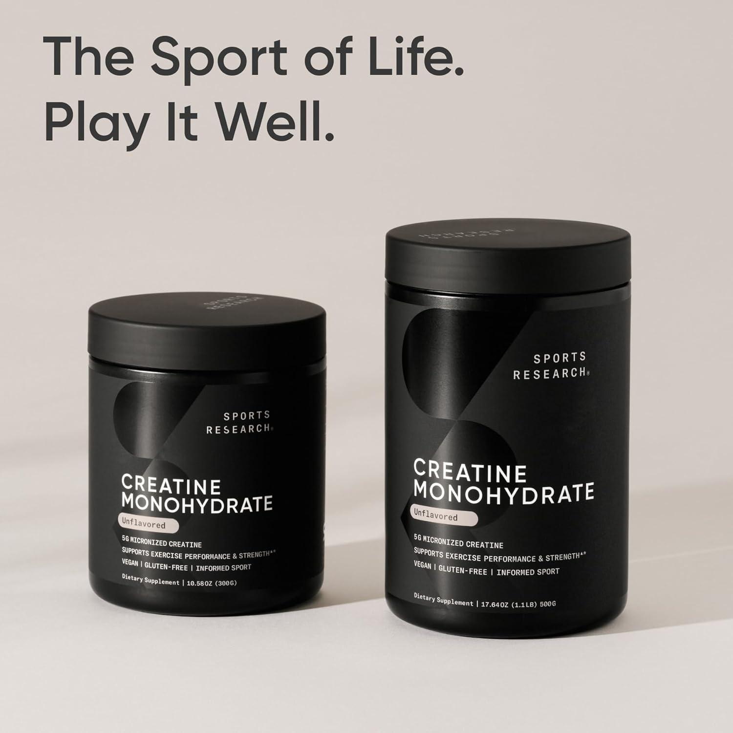Sports Research Creatine Monohydrate – Gain Lean Muscle, Improve Performance and Strength and Support Workout Recovery – 5 g Micronized Creatine – 10.58 oz(1.1 Pound (Pack of 1))