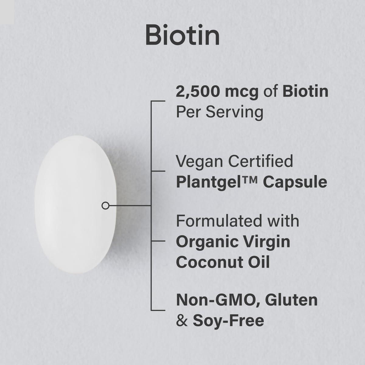 Sports Research® Biotin 10,000mcg with Organic Coconut Oil – Biotin (Vitamin B7) for Healthy Skin and Hair Support* – for Women and Men – Vegan, Non-GMO, Gluten & Soy-Free – 120 Veggie Softgels(2 500 mcg)
