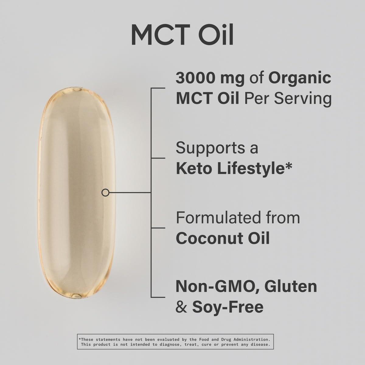 Sports Research MCT Oil Capsules derived from Coconut Oil | Keto Fuel for The Brain & Body | High Potency 3000 mg | Derived from Non-GMO Coconuts (120 Softgels)(120 Count (Pack of 1))