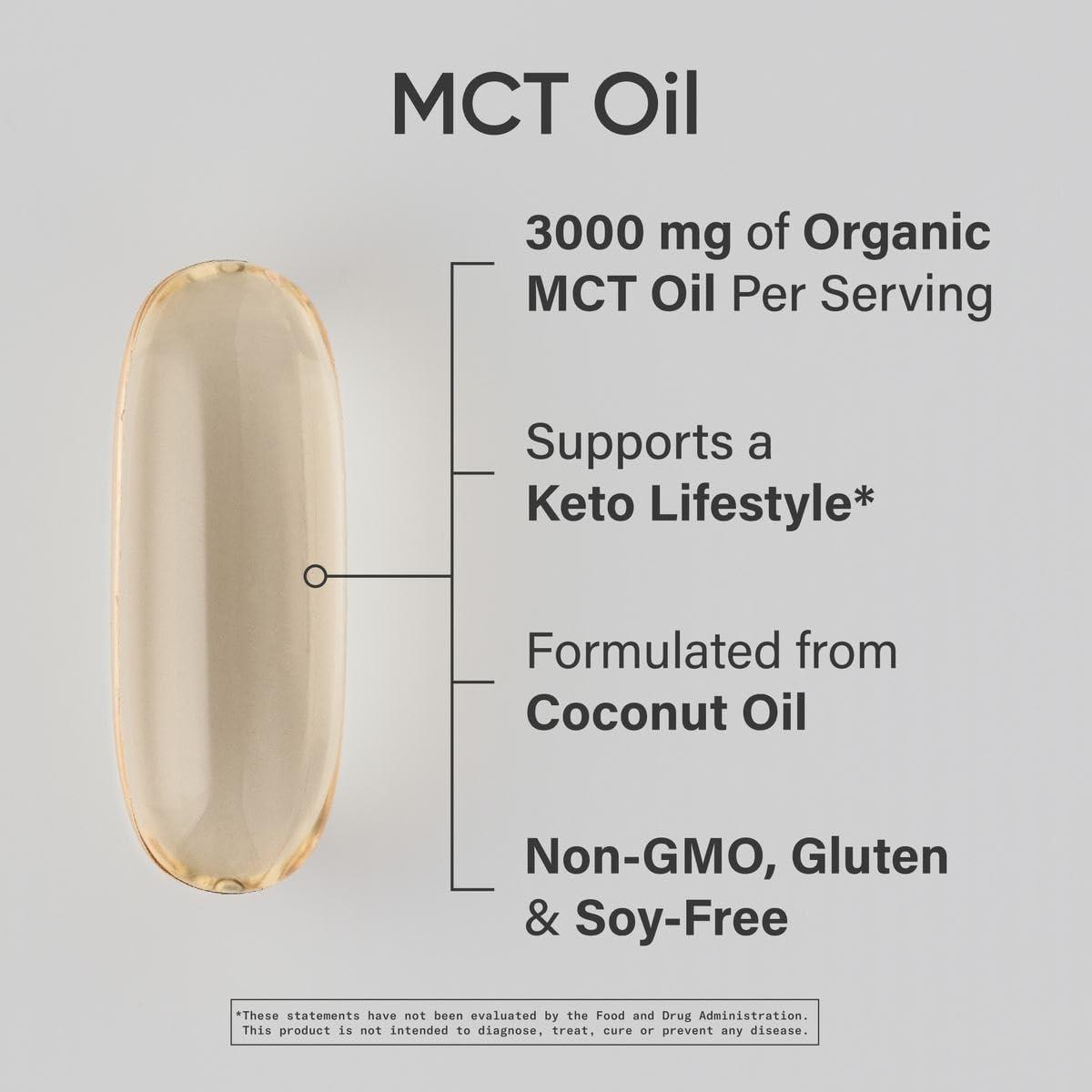 Sports Research MCT Oil Capsules derived from Coconut Oil | Keto Fuel for The Brain & Body | High Potency 3000 mg | Derived from Non-GMO Coconuts (120 Softgels)(240 Count (Pack of 1))