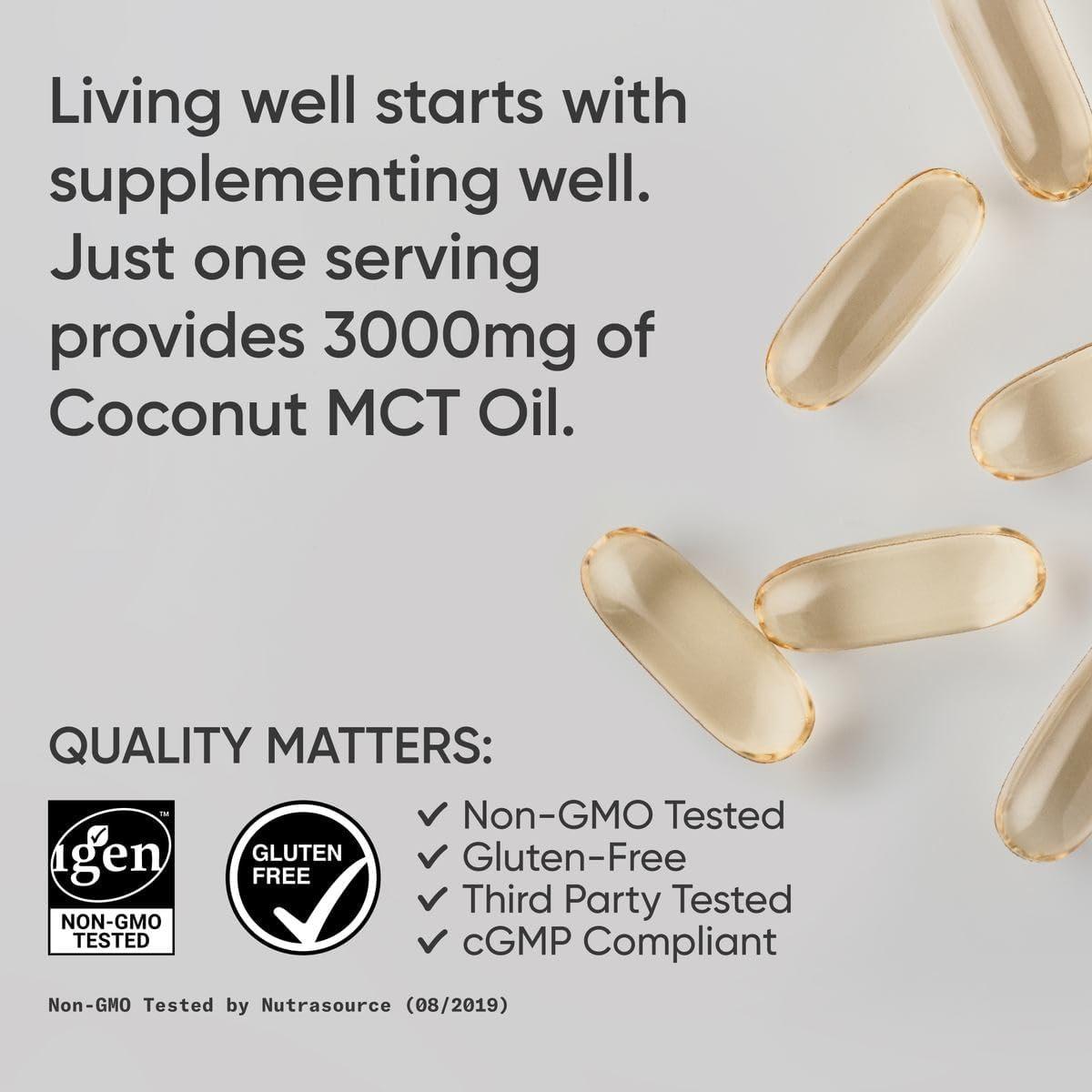 Sports Research MCT Oil Capsules derived from Coconut Oil | Keto Fuel for The Brain & Body | High Potency 3000 mg | Derived from Non-GMO Coconuts (120 Softgels)(240 Count (Pack of 1))