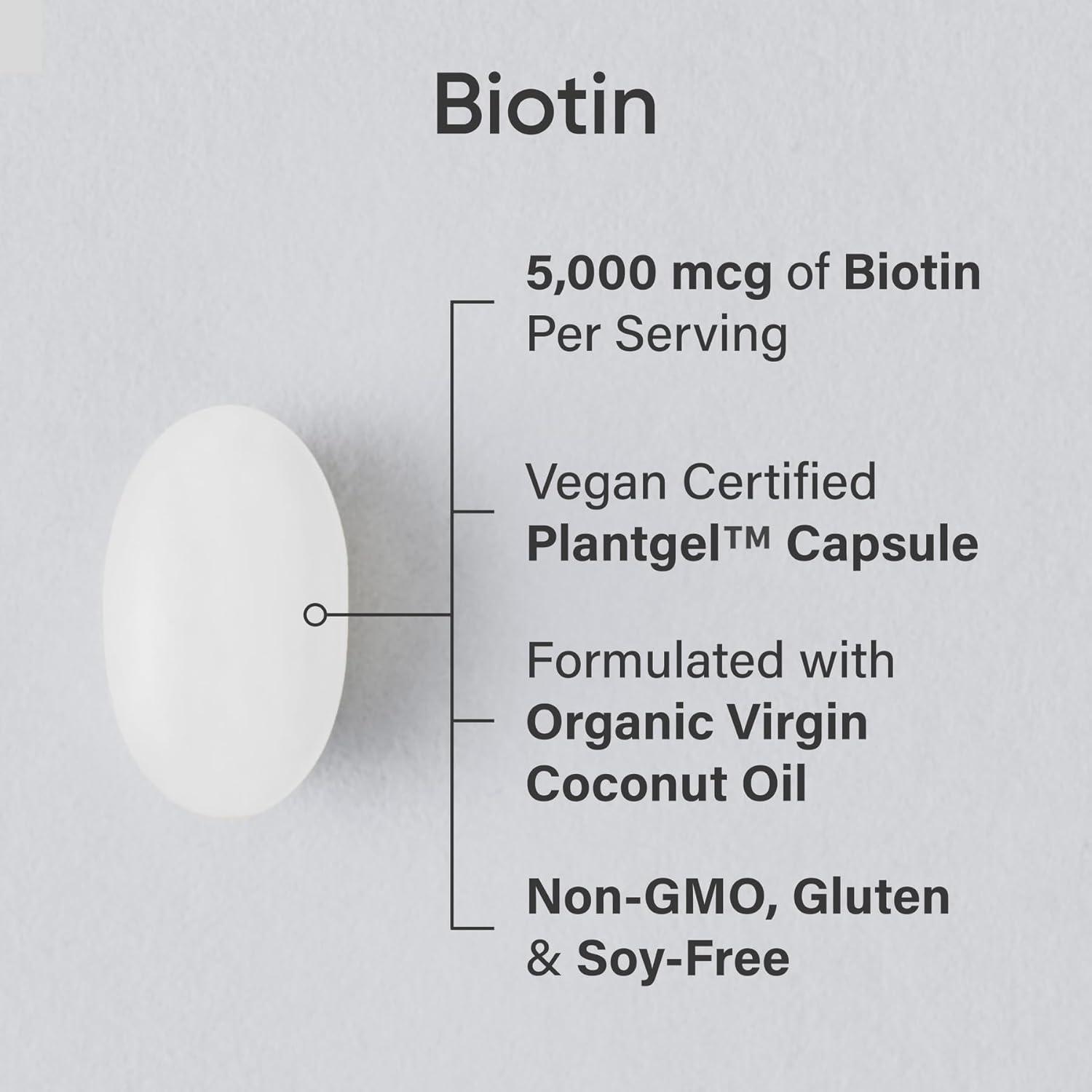 Sports Research® Biotin 10,000mcg with Organic Coconut Oil – Biotin (Vitamin B7) for Healthy Skin and Hair Support* – for Women and Men – Vegan, Non-GMO, Gluten & Soy-Free – 30 Veggie Softgels(5 000 mcg)