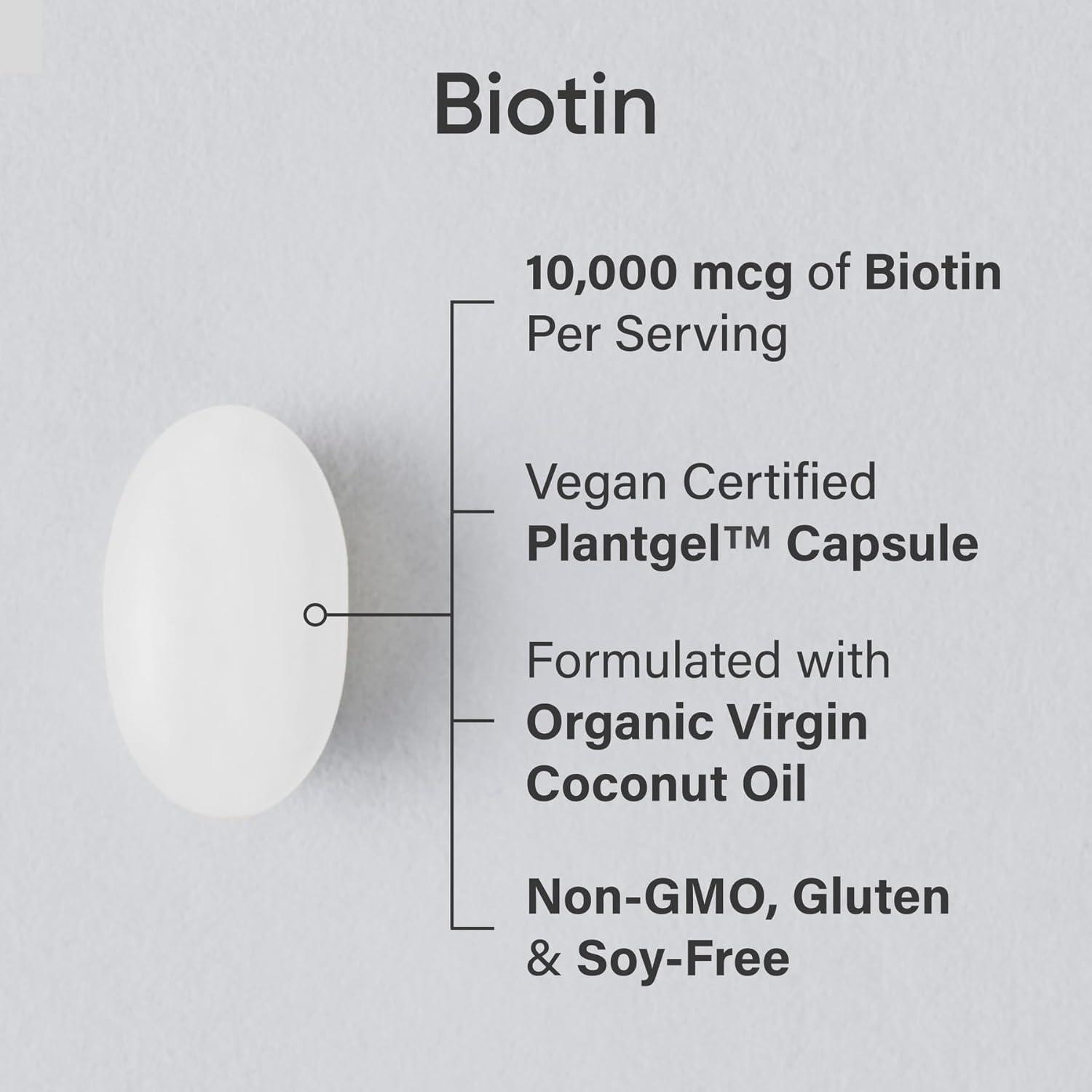 Sports Research® Biotin 10,000mcg with Organic Coconut Oil – Biotin (Vitamin B7) for Healthy Skin and Hair Support* – for Women and Men – Vegan, Non-GMO, Gluten & Soy-Free – 30 Veggie Softgels(10 000 mcg)