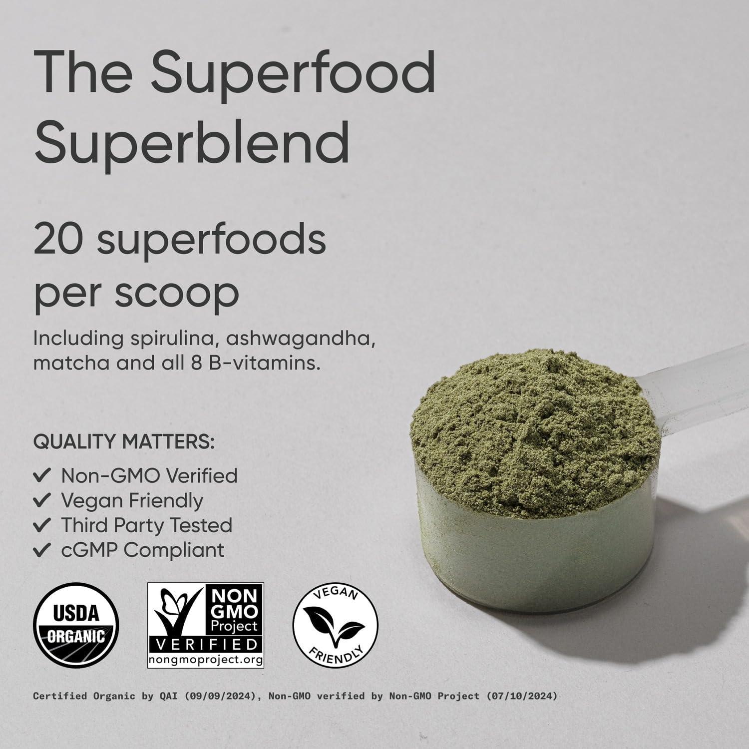 Sports Research® Organic Greens Superfood Powder w/Spirulina, Chlorella, Adaptogens, Enzymes, Probiotics & 8 VIT Bs for Gut & Mood Support* – Vegan, Sugar-Free & Low-Cal Pineapple Coconut 30 Servings(Pineapple Coconut)