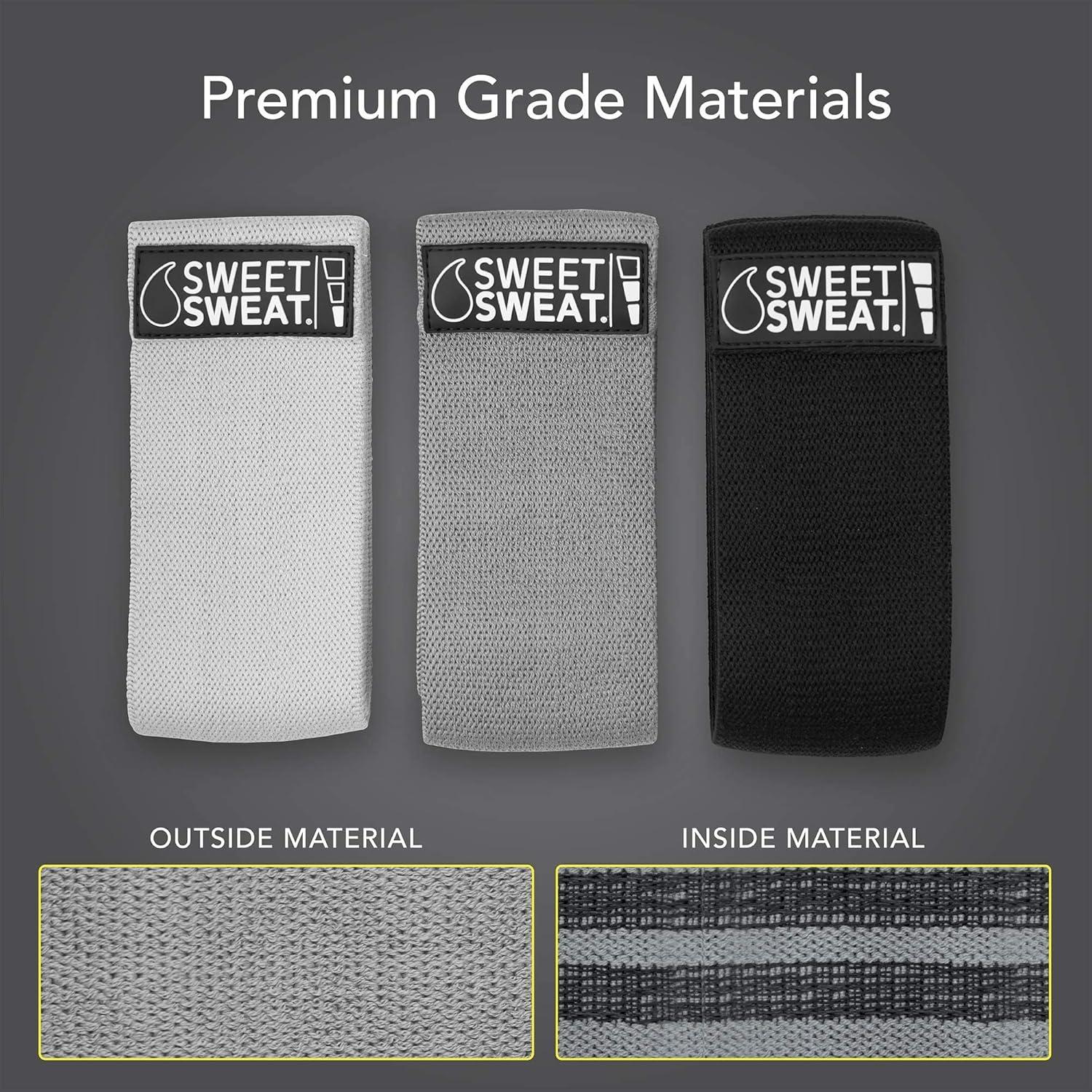 Sweet Sweat Hip Bands with 3 Levels of Resistance | Non-Slip Fabric Booty Bands for Squats & Lunges | Includes Free Mesh Carrying Bag(Gray Hip Bands)