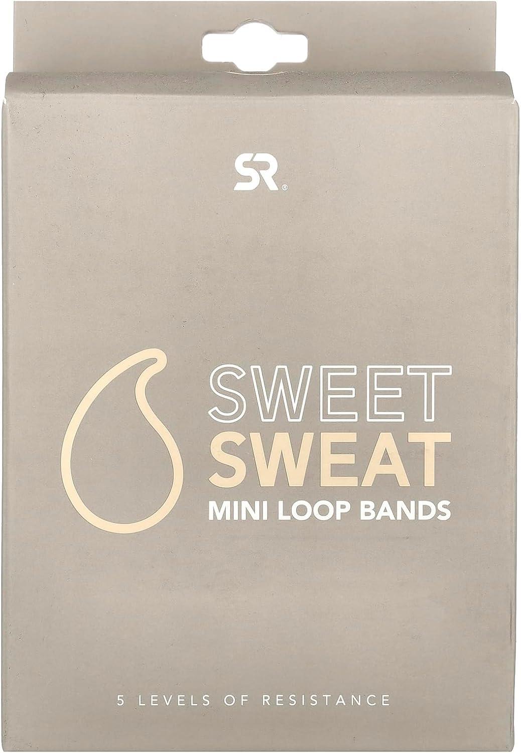 Sweet Sweat Mini Loop Resistance Bands – Set of 5 | Exercise Hip Booty Bands for Squats, Lunges, Physical Therapy, Yoga, Pilates, Rehab and Home Workout | Non-Latex Elastic Bands Includes Carry-Bag