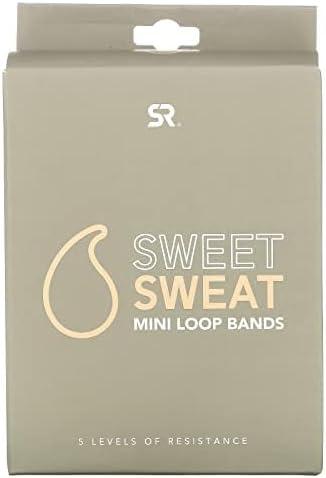 Sweet Sweat Mini Loop Resistance Bands – Set of 5 | Exercise Hip Booty Bands for Squats, Lunges, Physical Therapy, Yoga, Pilates, Rehab and Home Workout | Non-Latex Elastic Bands Includes Carry-Bag