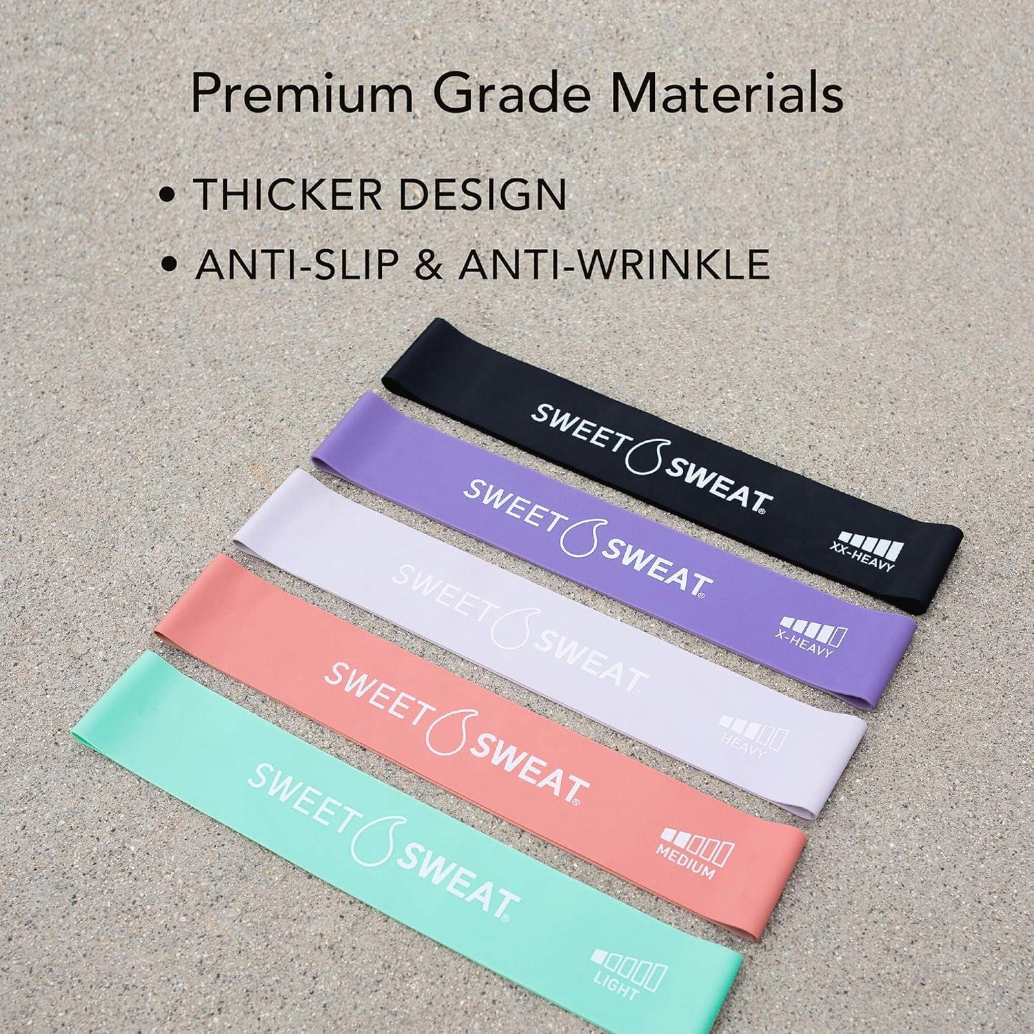 Sweet Sweat Mini Loop Resistance Bands – Set of 5 | Exercise Hip Booty Bands for Squats, Lunges, Physical Therapy, Yoga, Pilates, Rehab & Home or Gym Workouts(Multicolor)