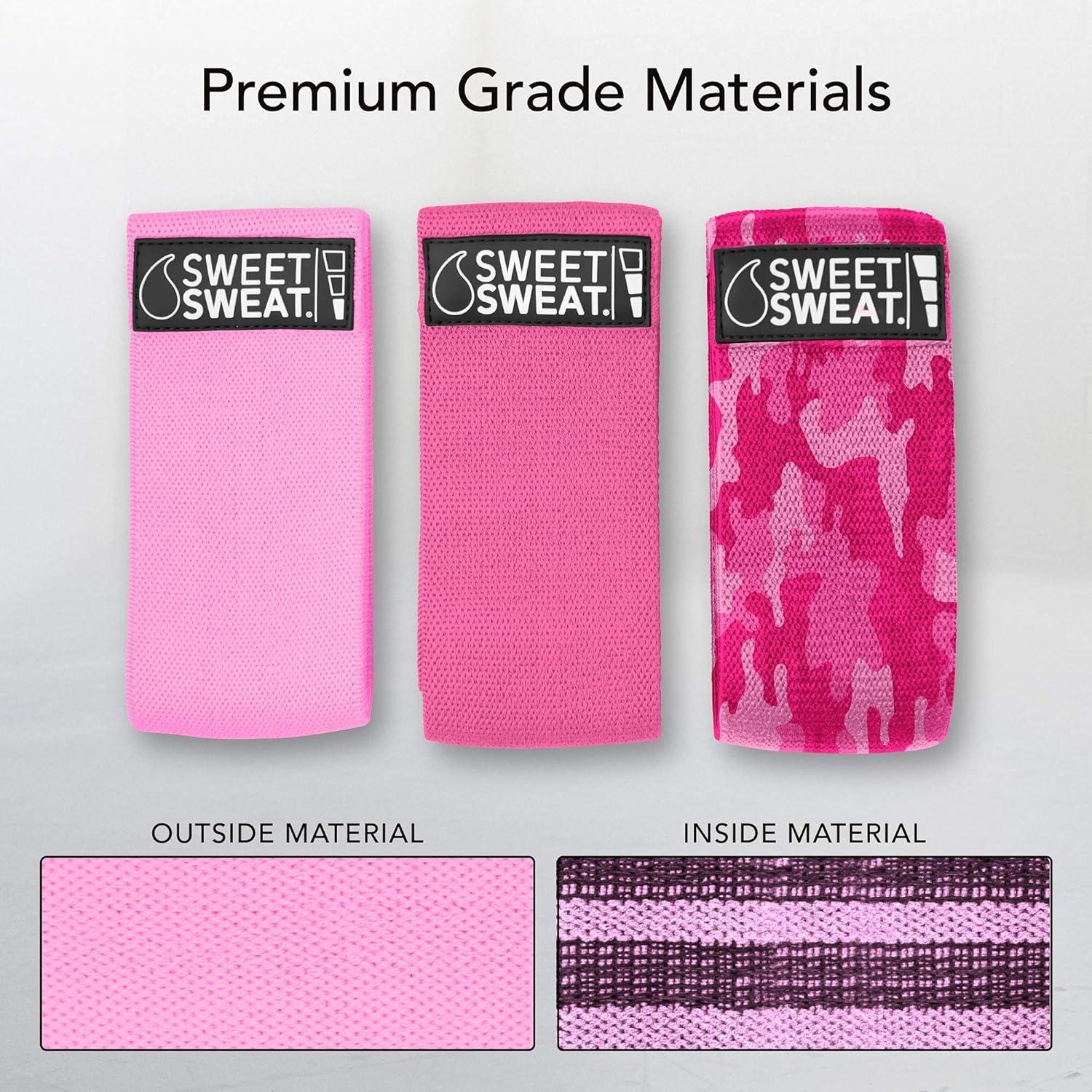 Sweet Sweat Hip Bands with 3 Levels of Resistance | Non-Slip Fabric Booty Bands for Squats & Lunges | Includes Free Mesh Carrying Bag(Pink Hip Bands)