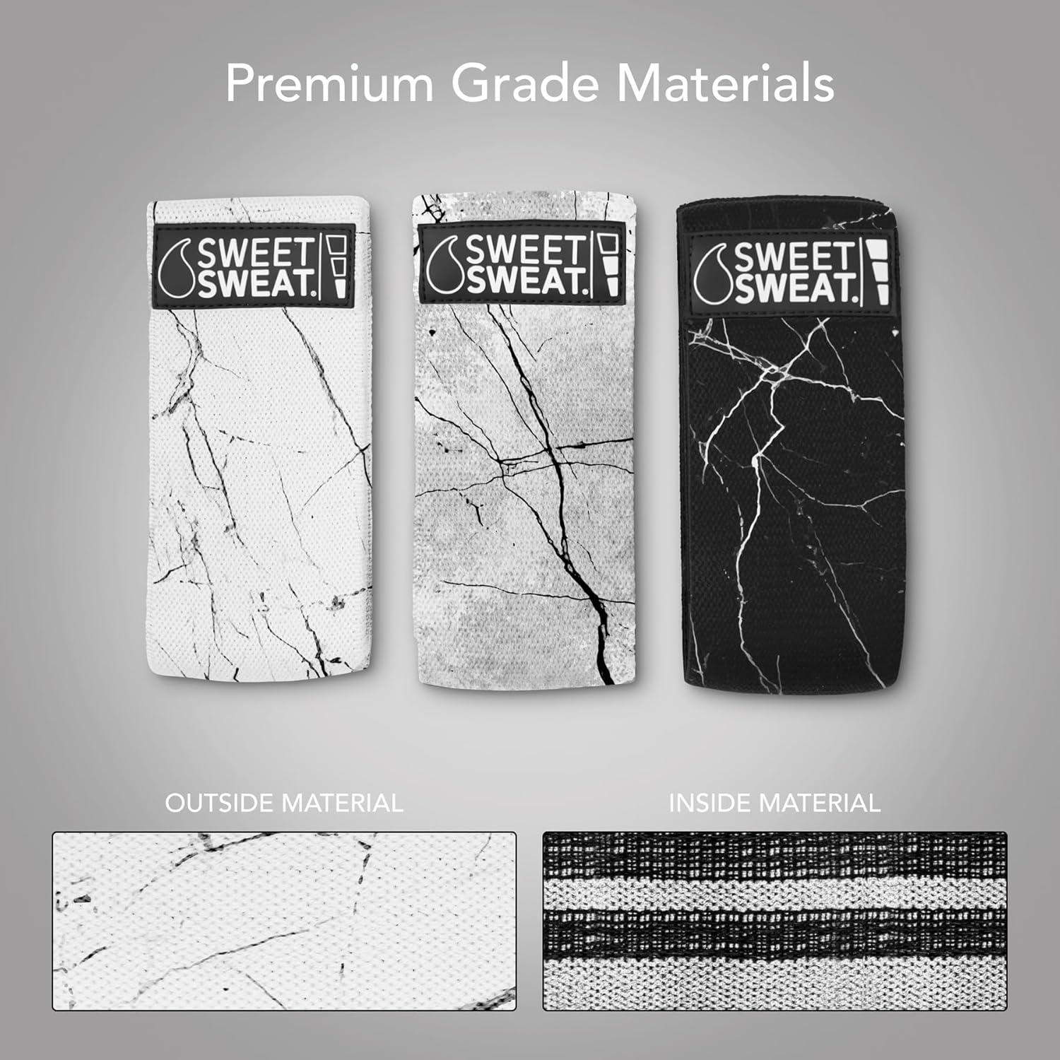 Sweet Sweat Hip Bands with 3 Levels of Resistance | Non-Slip Fabric Booty Bands for Squats & Lunges | Includes Free Mesh Carrying Bag(Marble Hip Bands)