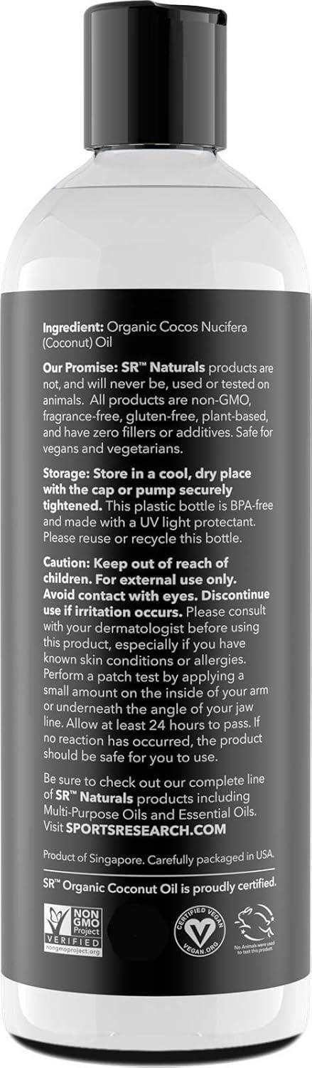 Sports Research Organic Fractionated Coconut Oil – 100% Pure Multi-Purpose Oil for Hair and DIY Products – Non-GMO Verified (16 Ounces)
