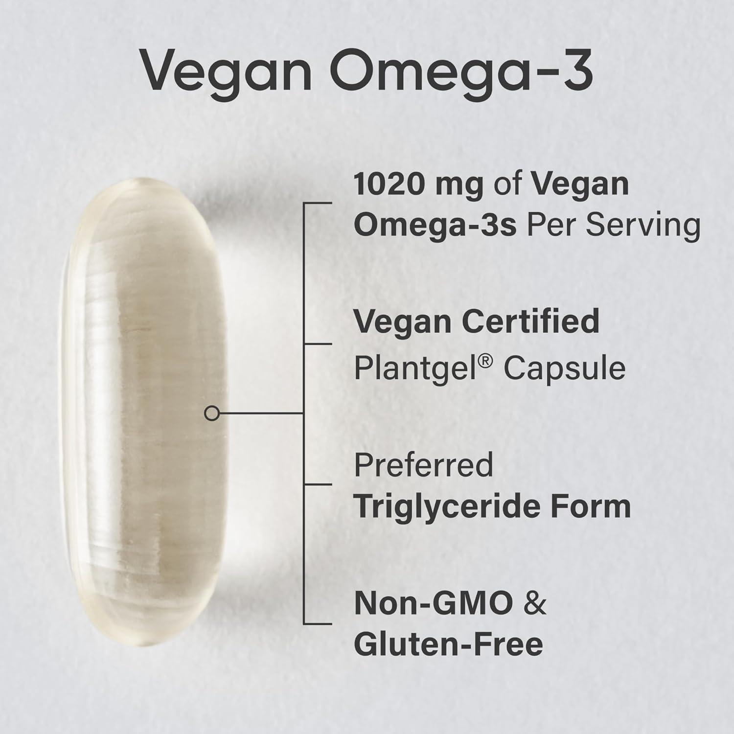 Sports Research Vegan Omega-3 Fish Oil Alternative from Algae Oil – Highest Levels of Vegan DHA & EPA Fatty Acids | Non-GMO Tested & Vegan Certified – 60 Veggie Softgels (Carrageenan Free)