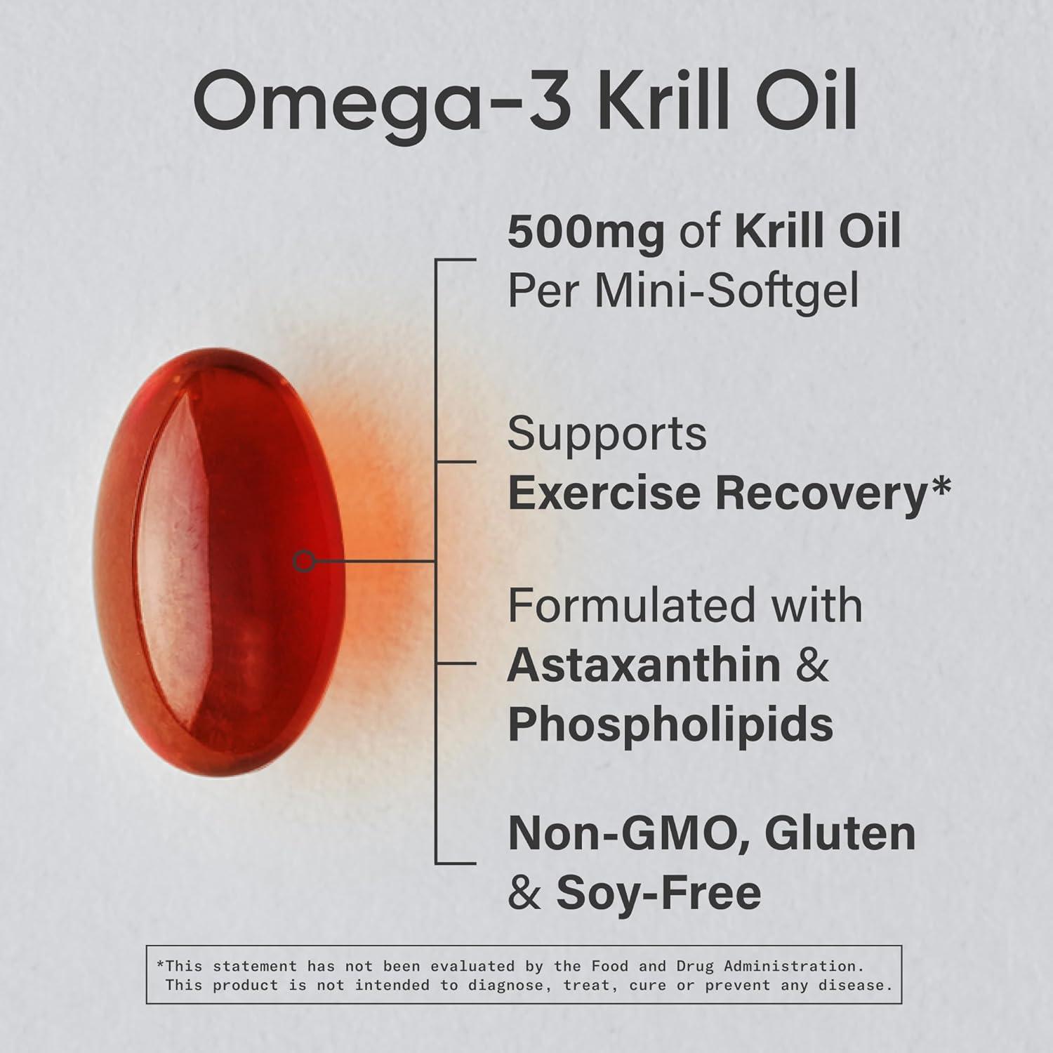 Sports Research Krill Oil Supplement with EPA & DHA Omega 3, Phospholipids & Astaxanthin from Antarctic Krill – Highest Concentration of Krill Oil for Men & Women – 1000mg, 60 Softgel Capsules(120 Count (Pack of 1))