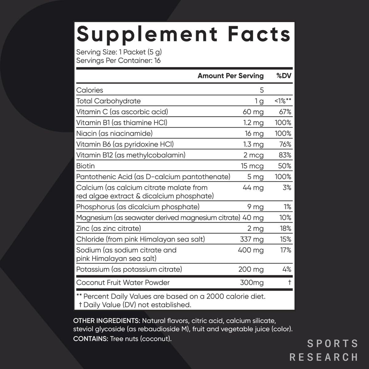 Sports Research Hydrate Electrolytes Powder Packets – Sugar-Free & Naturally Flavored with Vitamins, Minerals, and Coconut Water – Supports Hydration – 16 Packets – Passion Fruit(Raspberry Lemonade)