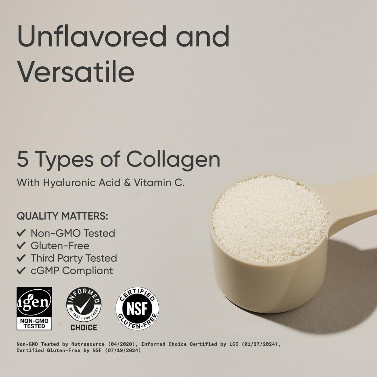 Sports Research Multi Collagen Protein Powder (Type I, II, III, V, X) with Hyaluronic Acid + Vitamin C | 5 Types of Food Based Collagen, 30 Servings (Unflavored)(Unflavored)